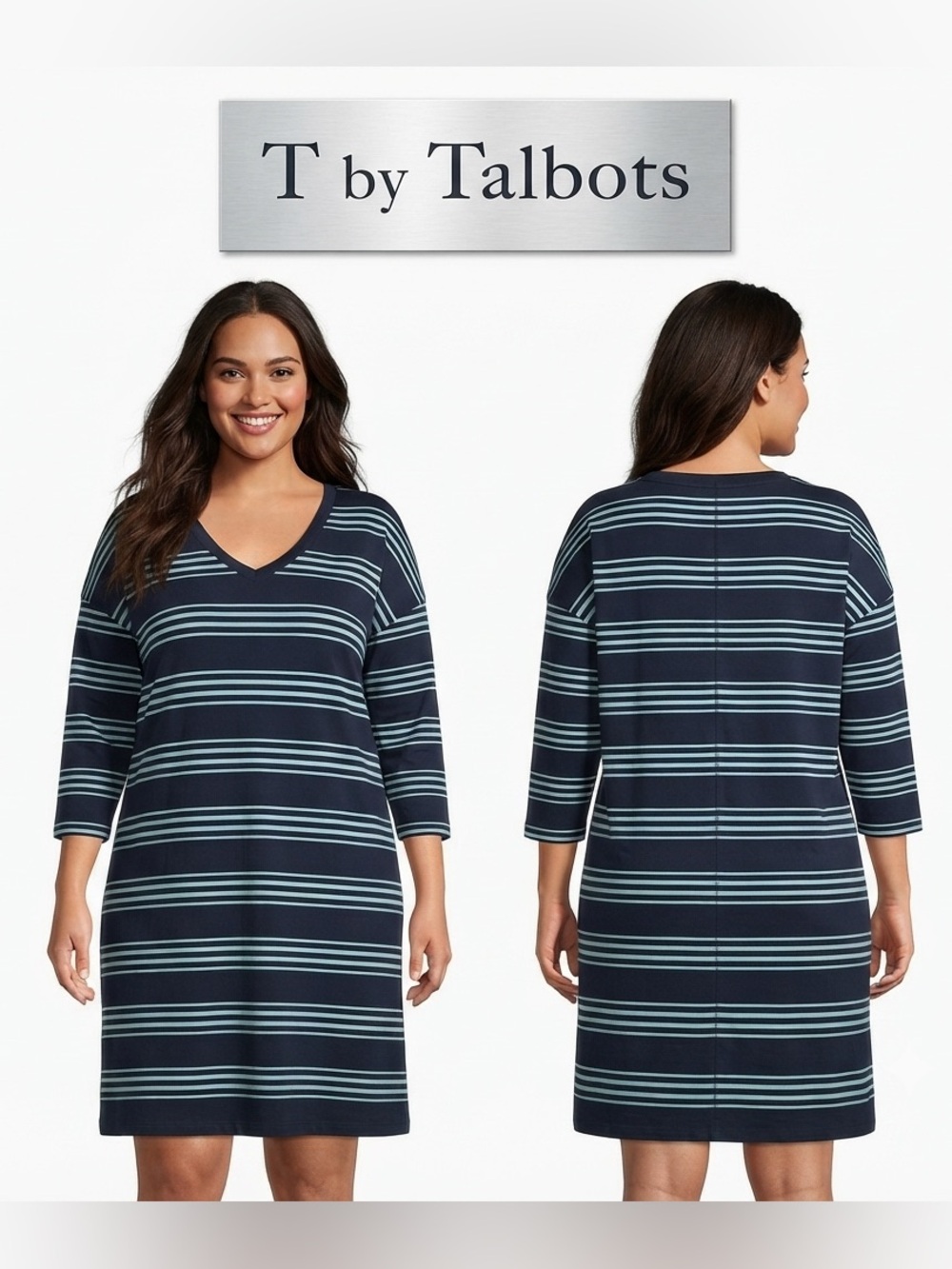 T by Talbots UPF50+ Stripped 3/4 Sleeve Dress XL